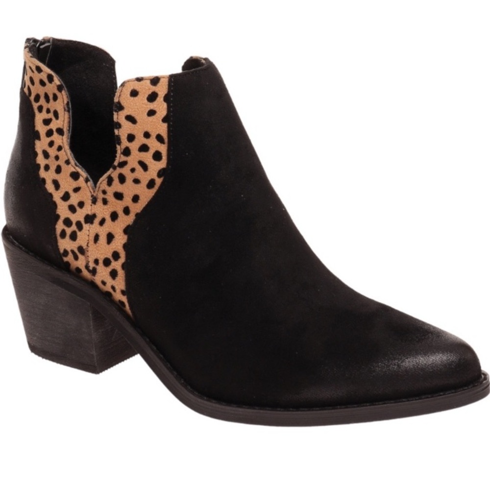 Black/Cheetah Faux Suede Ankle Boots